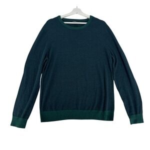 Express Merino Wool Sweater Mens Large Green Striped Crewneck Lightweight Knit